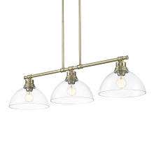 Golden 3602-3LP AB-CLR - Yep by Golden Lighting Duncan 3-light Island Light in Aged Brass and Clear Glass